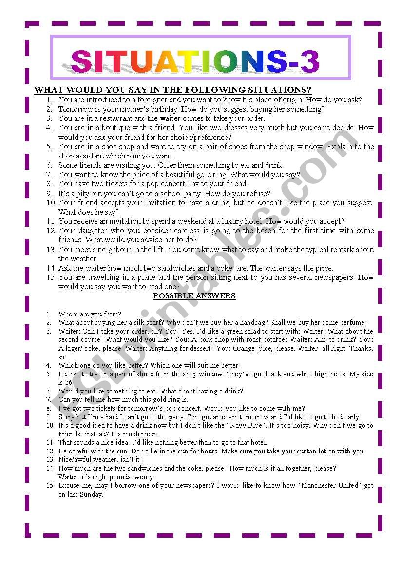 SITUATIONS-3 worksheet