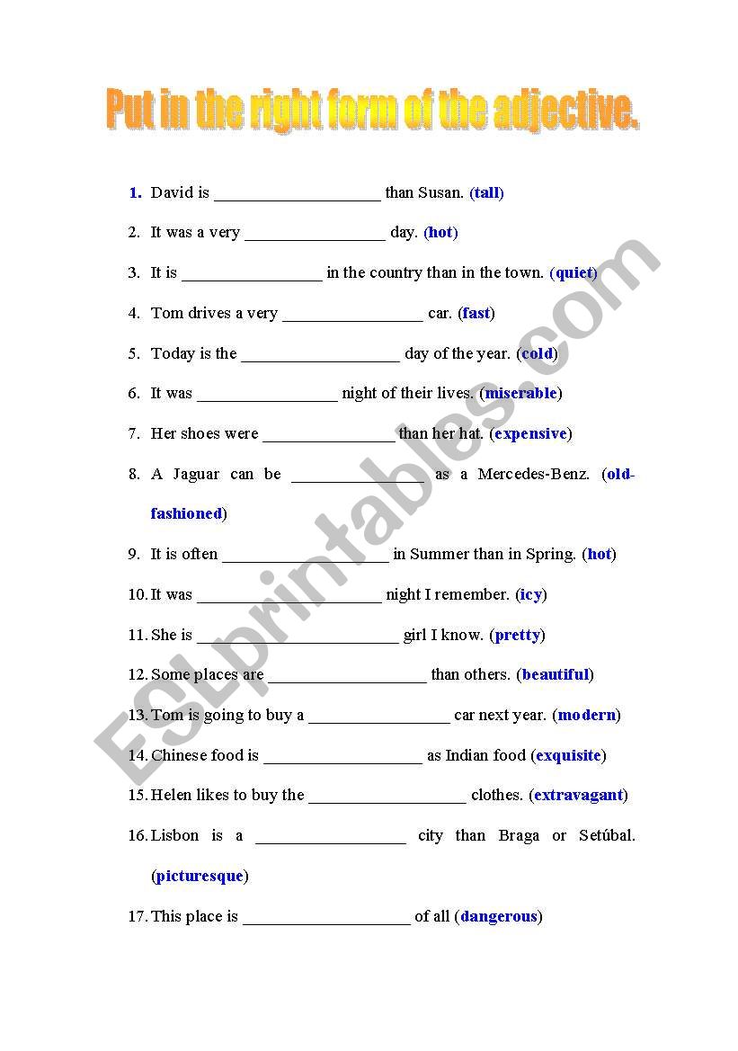 Degrees of adjectives. Key included.