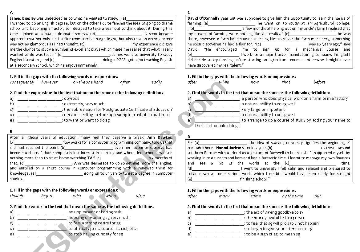 Jigsaw Reading for FCE worksheet