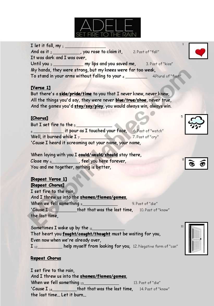 Adele - Set Fire to the Rain worksheet