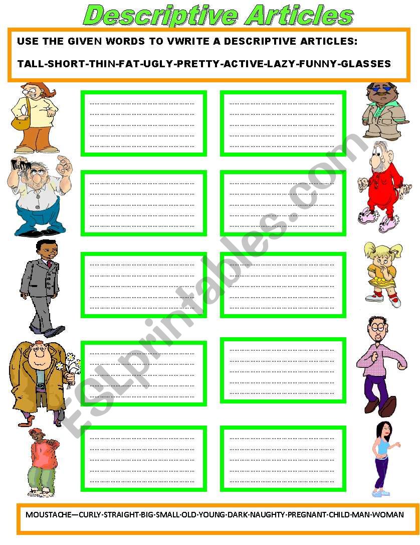 DESCRIPTIVE ARTICLES worksheet