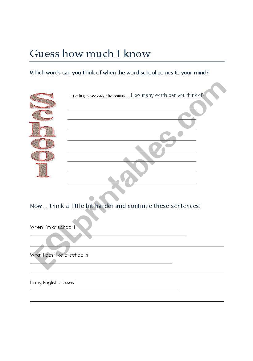 School Vocabulary worksheet