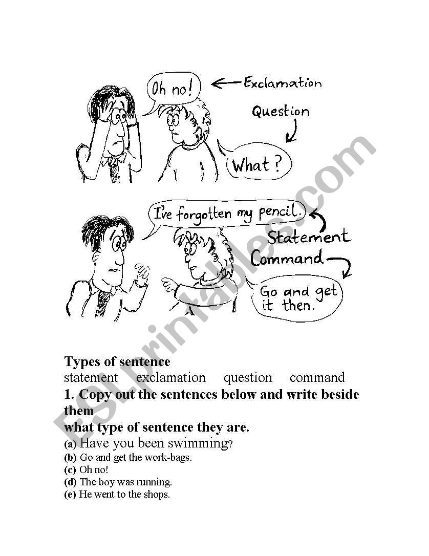 TYpes of Sentences Cartoon worksheet
