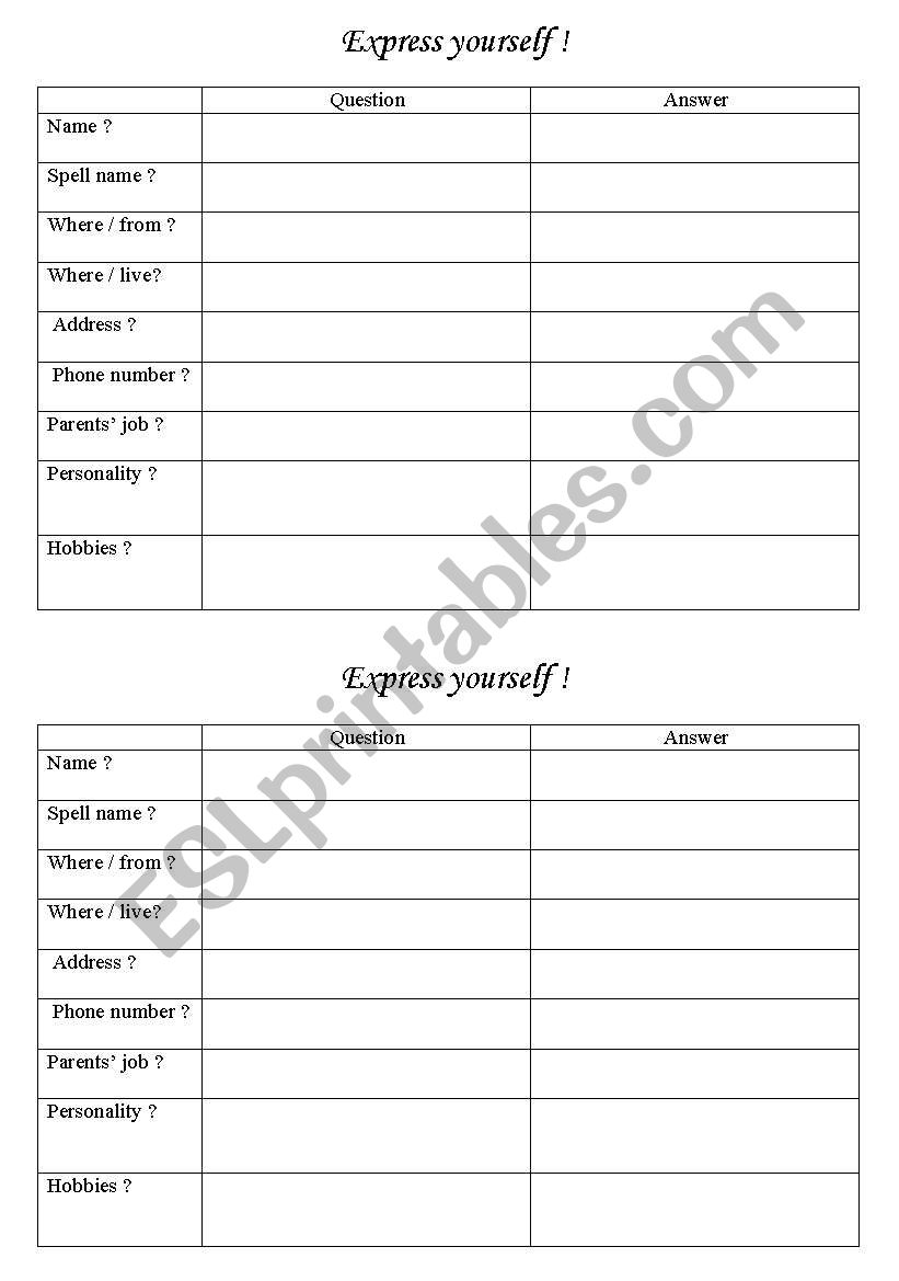 Introduce yourself worksheet