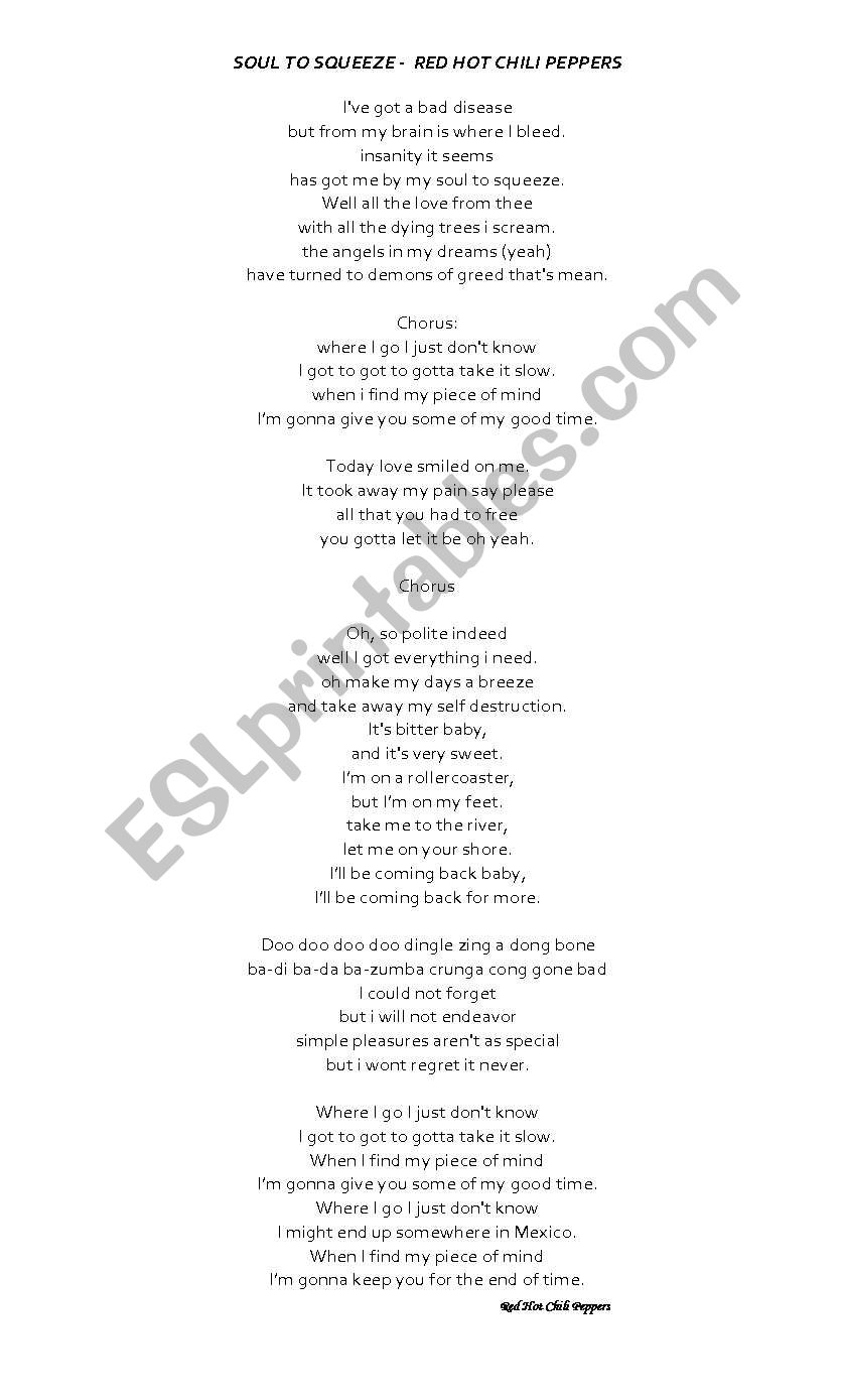SOUL TO SQUEEZE - SONG worksheet