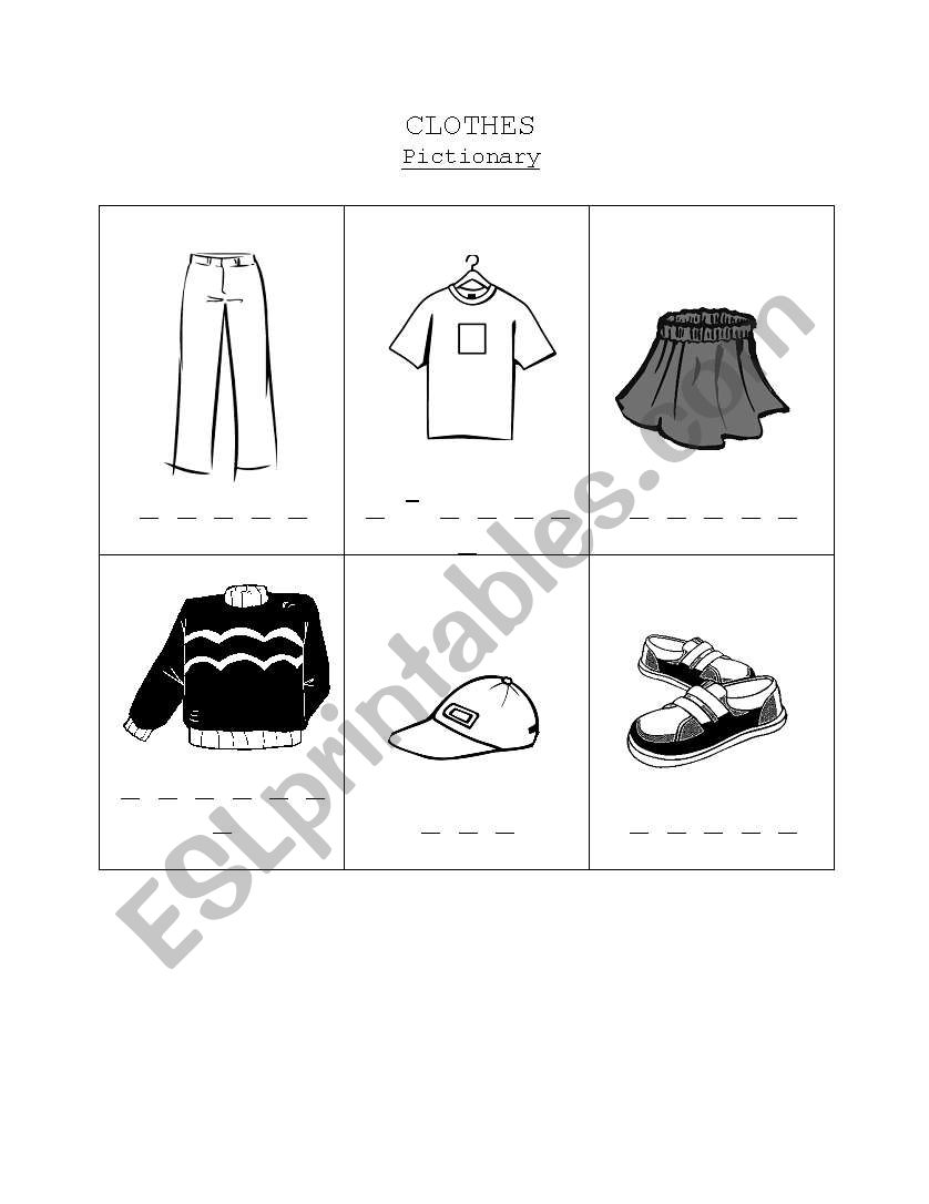 Clothes Pictionary worksheet