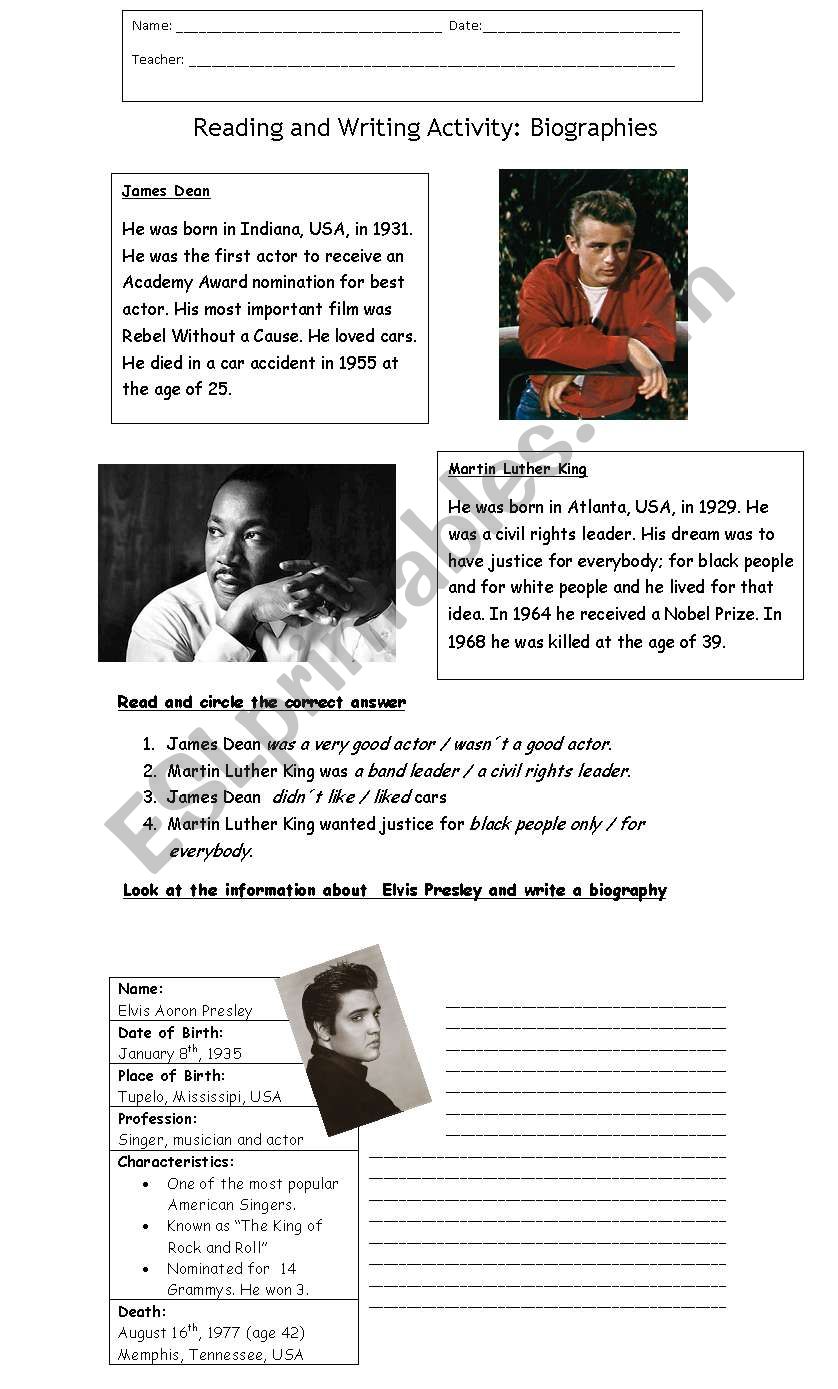 biography worksheet for class 6
