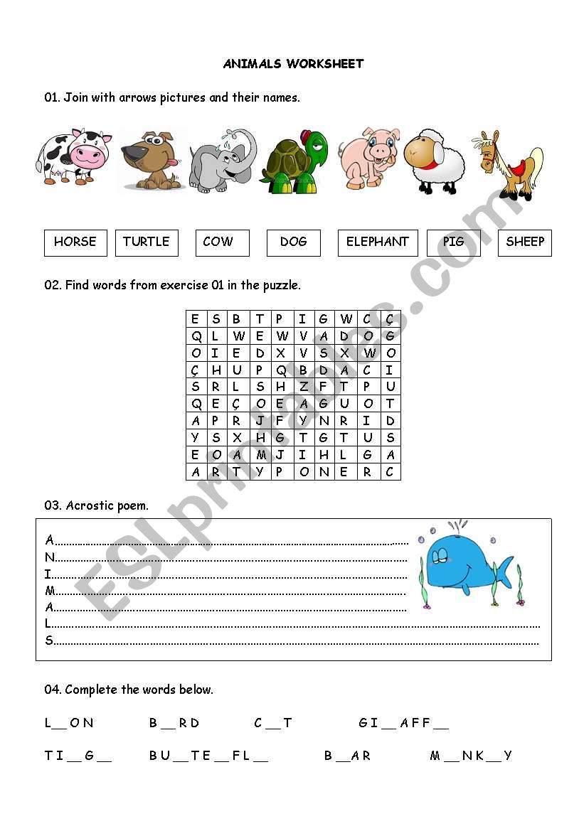 Animals Workshhet worksheet