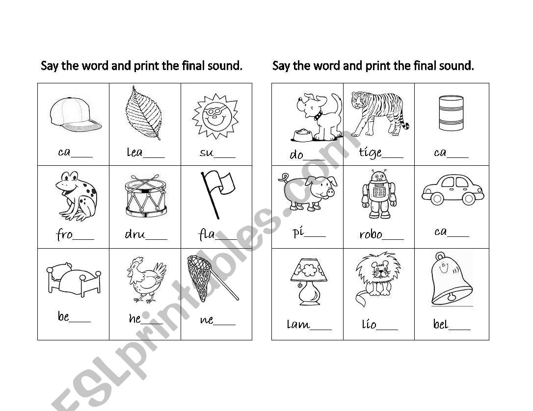 Final sounds worksheet