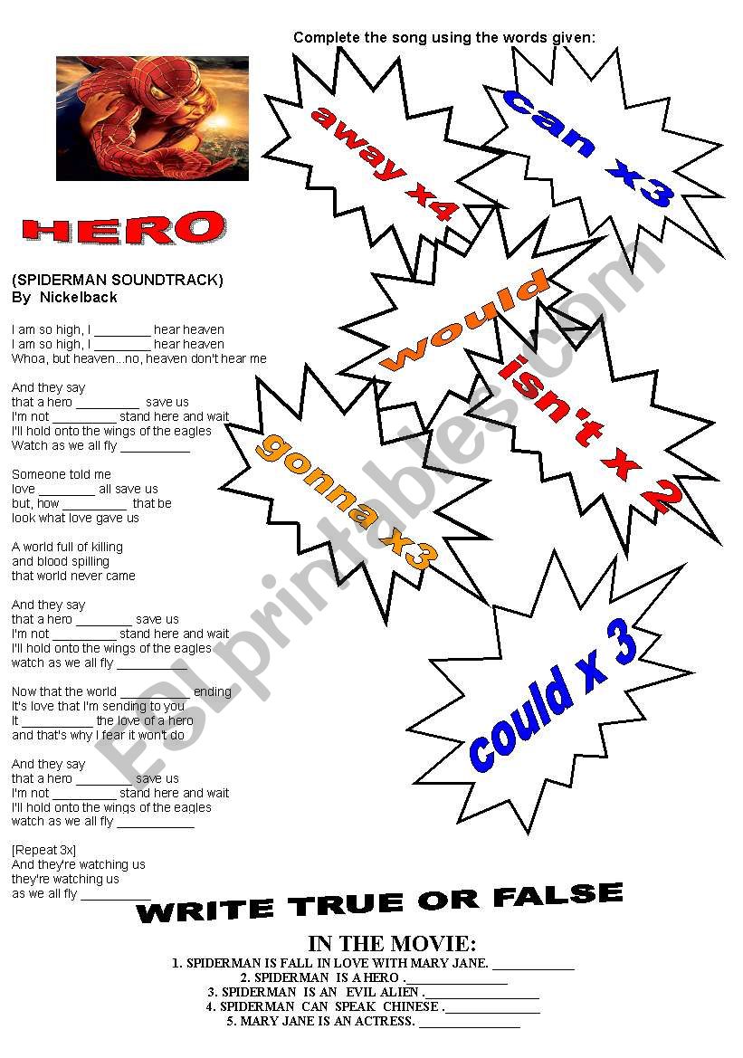 HERO SONG worksheet