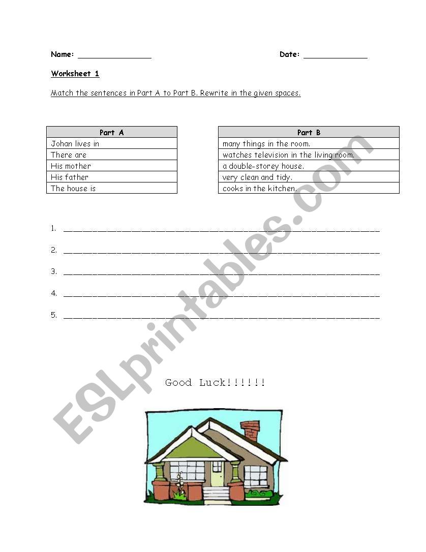 Part of house worksheet