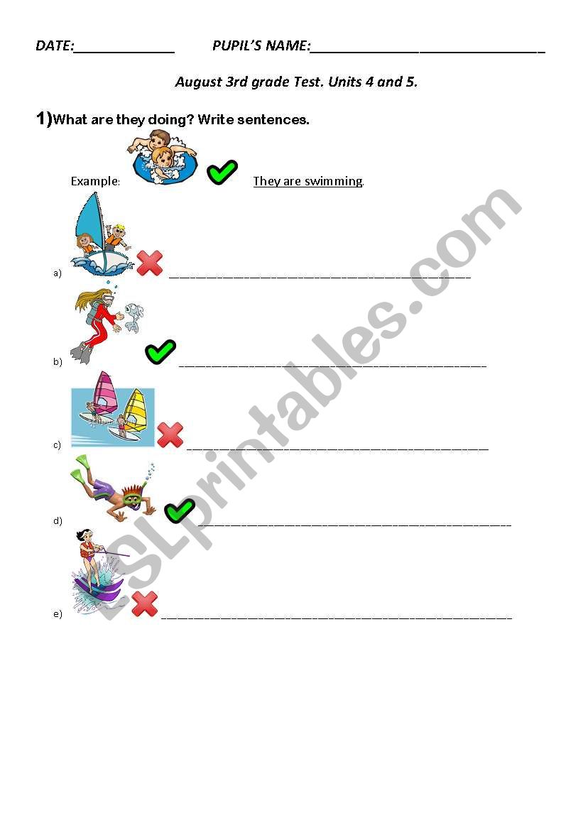 Present continuous test worksheet