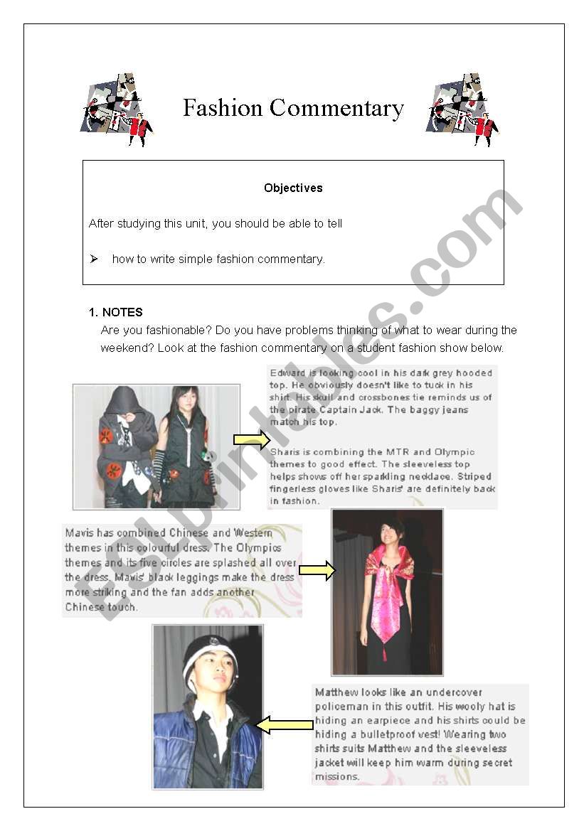 Fashion Commentary worksheet