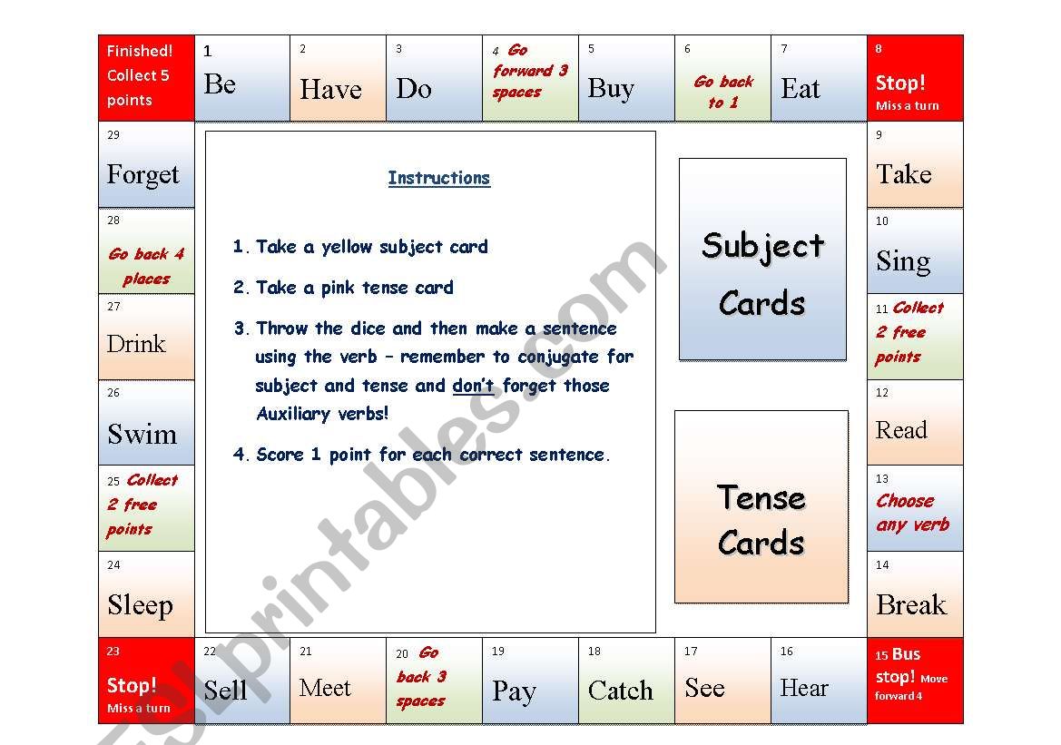 Irregular Verbs Boardgame worksheet