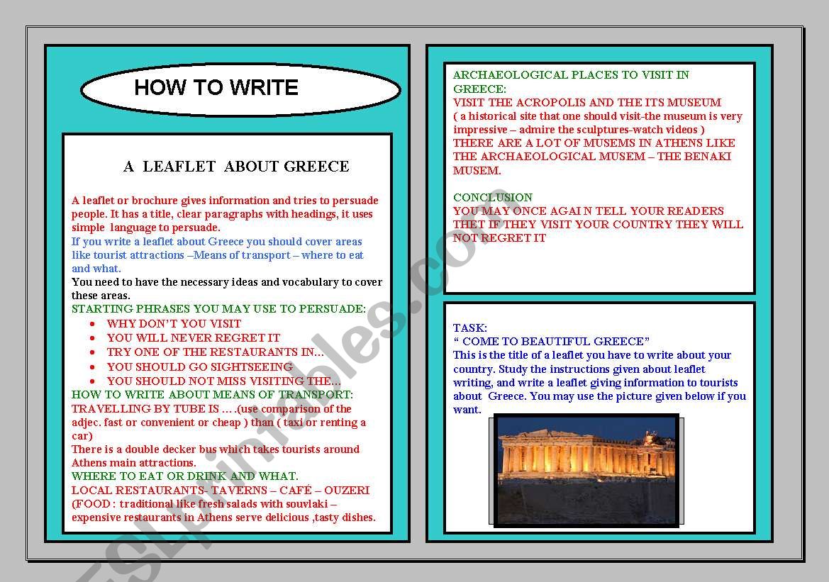 HOW TO WRITE A LEAFLET worksheet