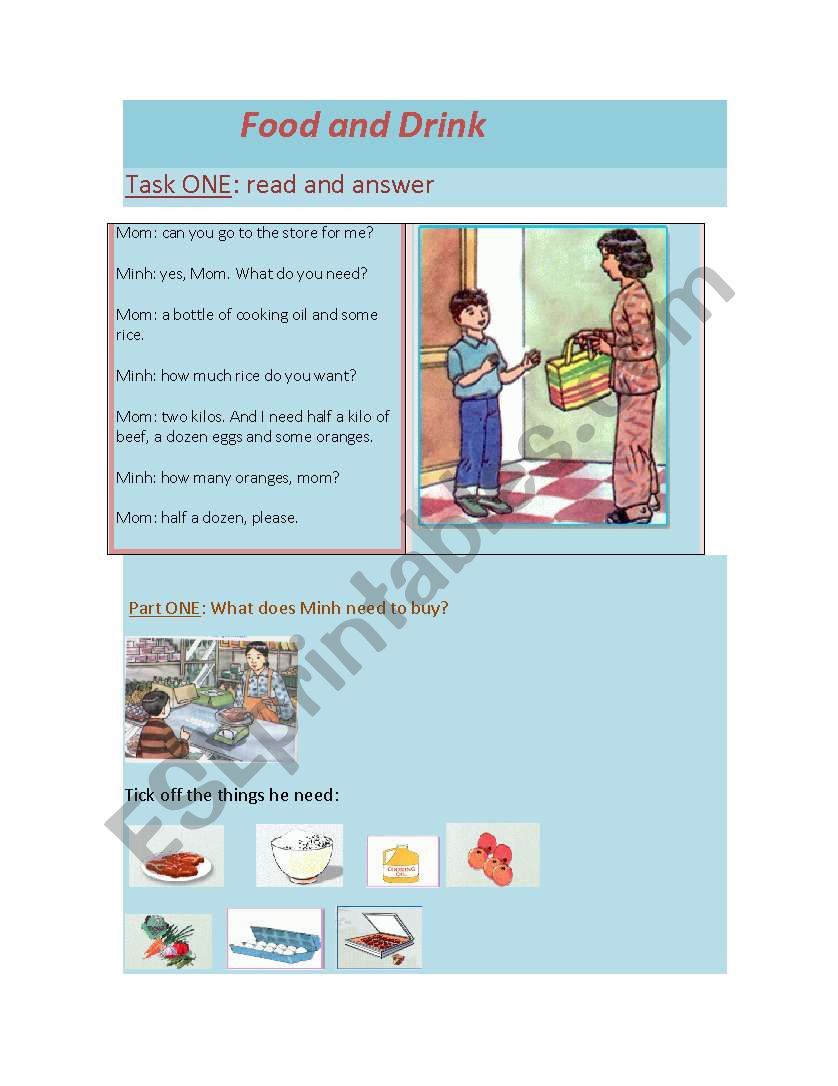 food and drink worksheet