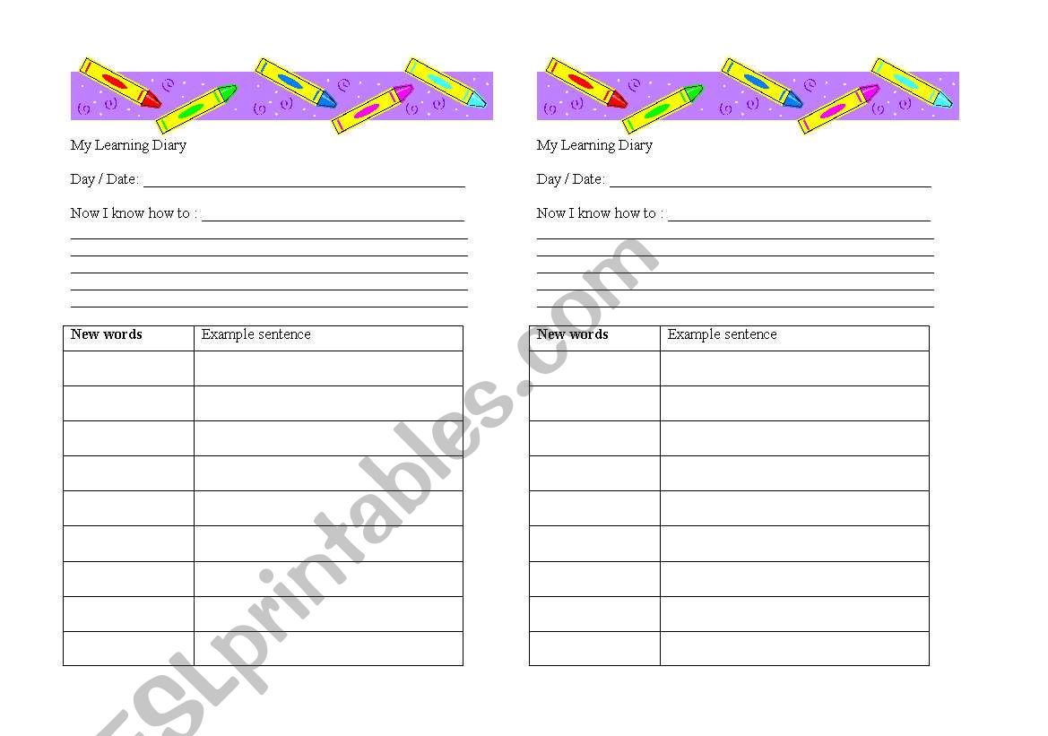 Learning diary worksheet