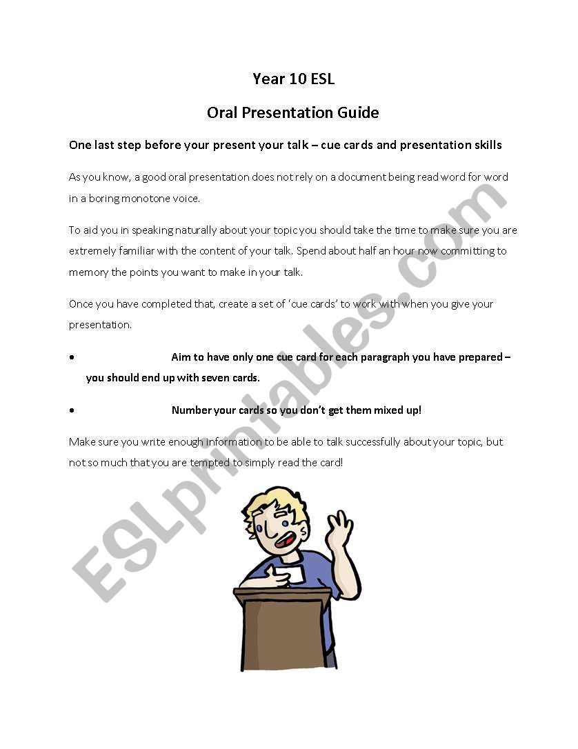 Oral Presentation Skills worksheet