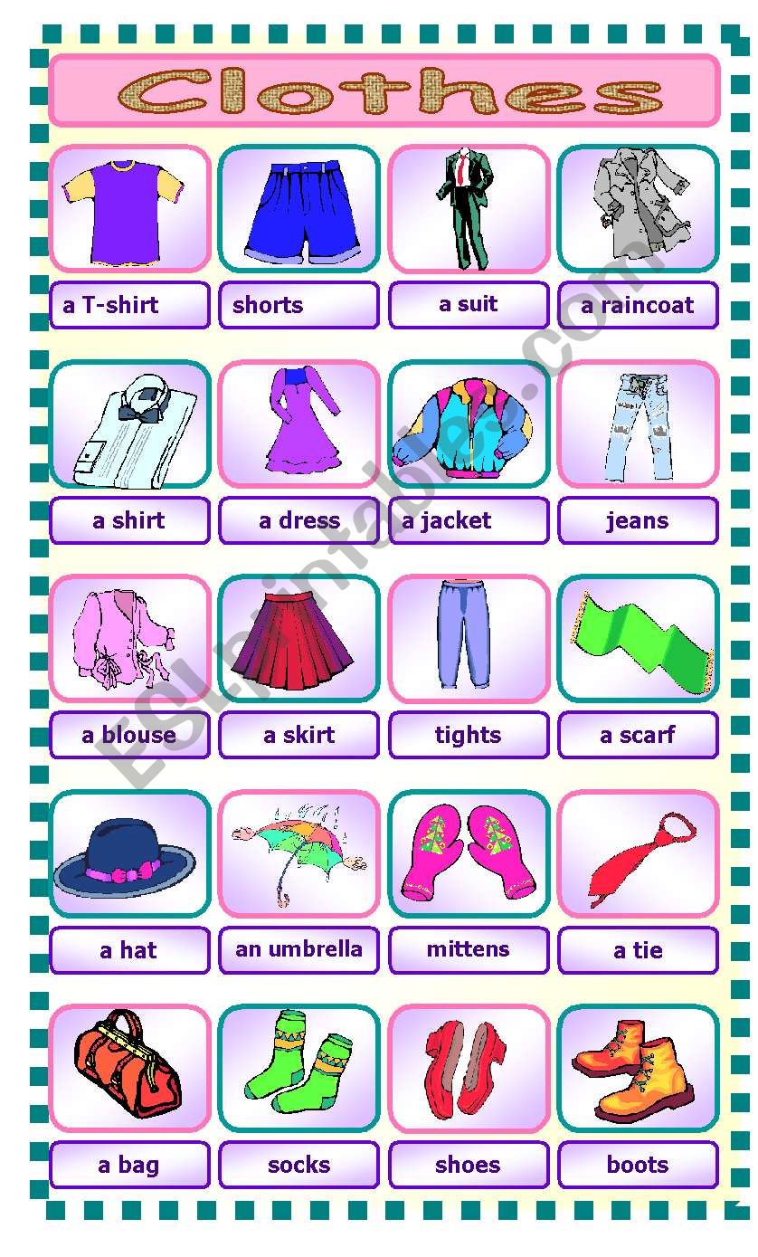 Clothes pictures - ESL worksheet by darik1582