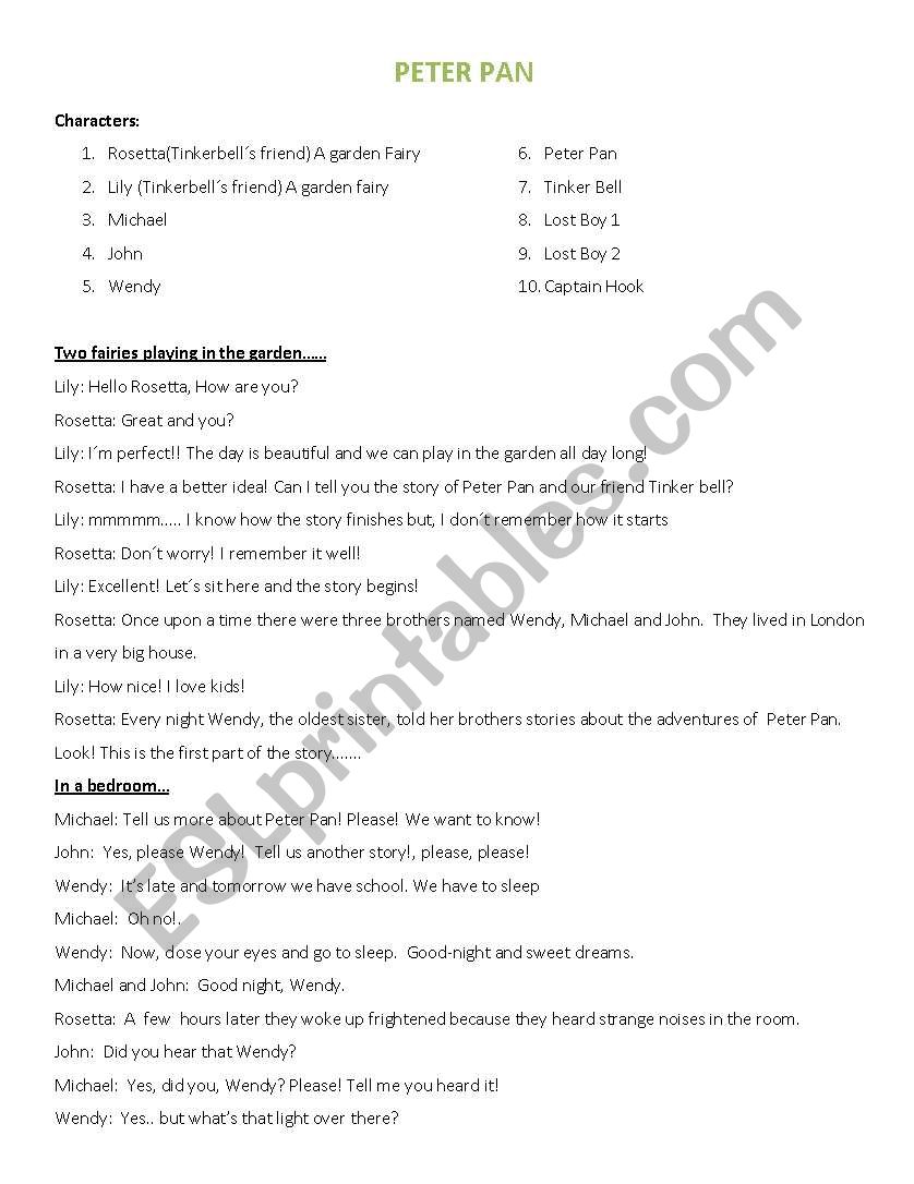 Peter Plan worksheet