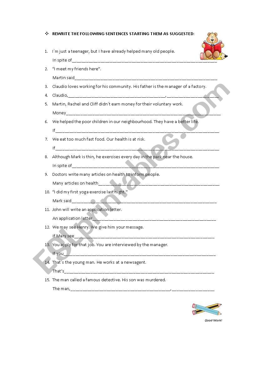 rewriting sentences worksheet