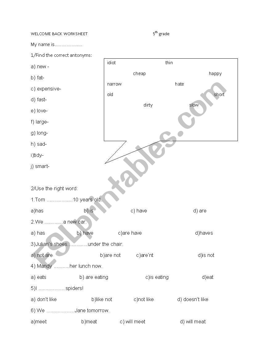 Welcome back to school Worksheet