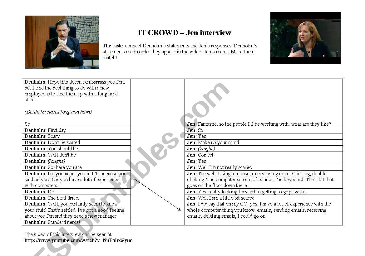 IT Crowd - Jens interview worksheet