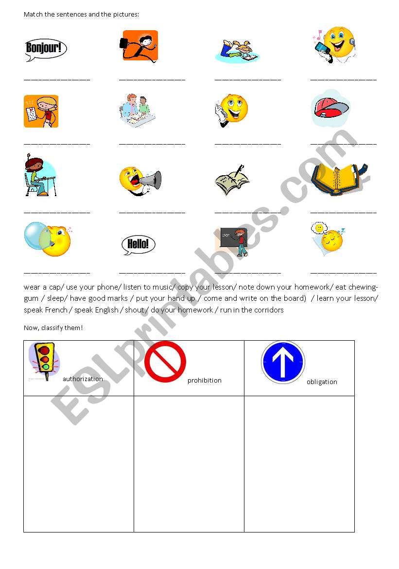 CAN MUST MUSTNÂ´T worksheet