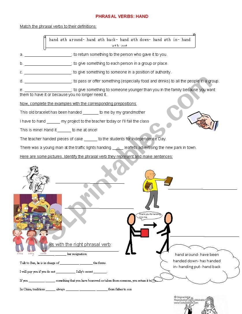 Phrasal Verbs: HAND worksheet