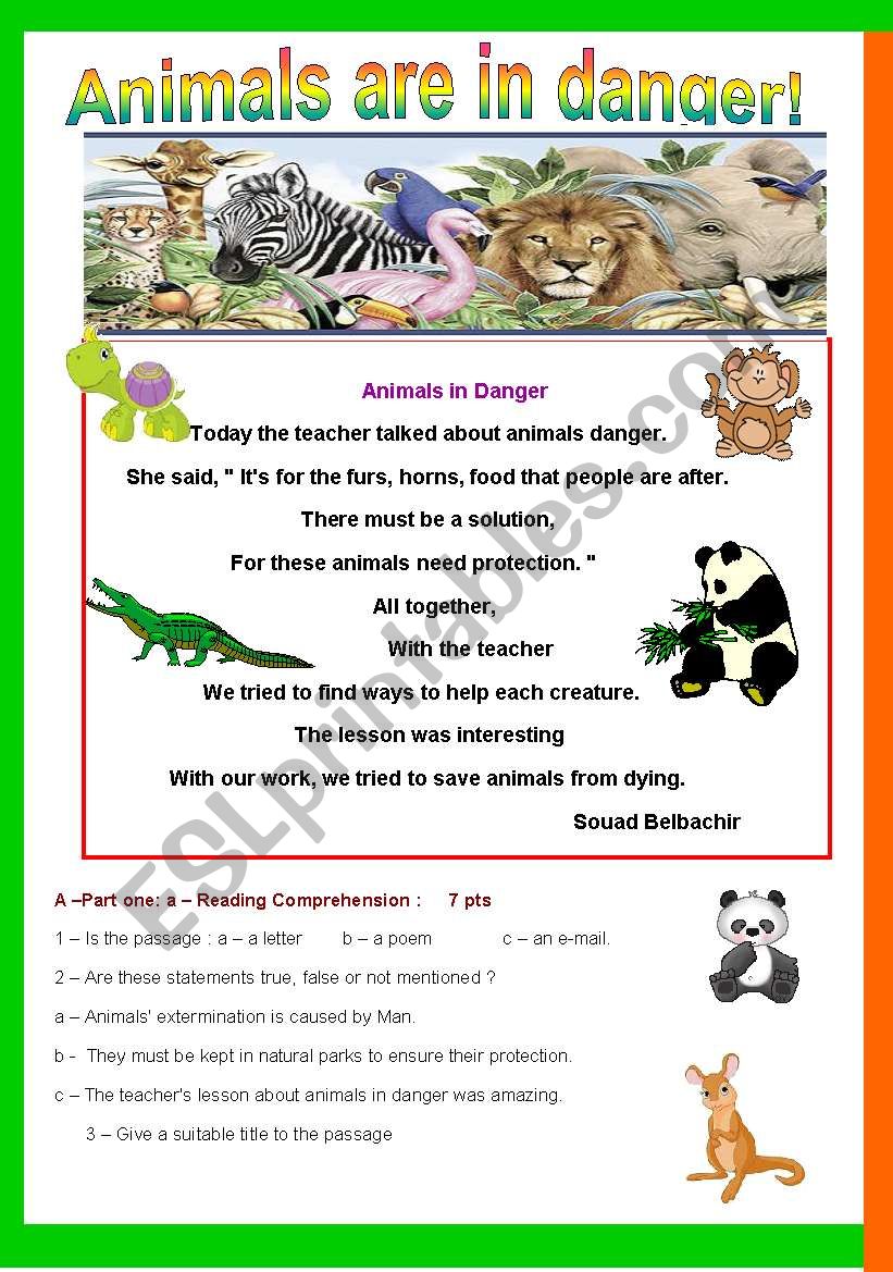 Animals in danger worksheet