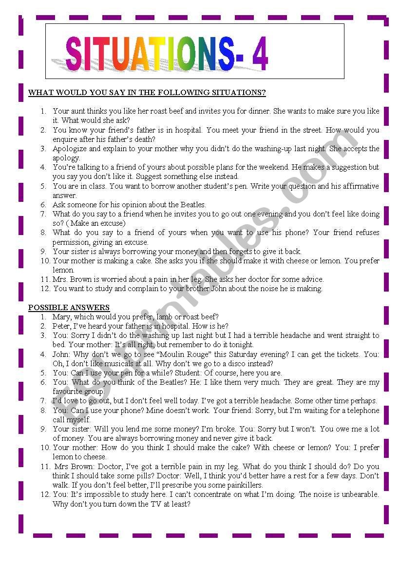 SITUATIONS-4 worksheet