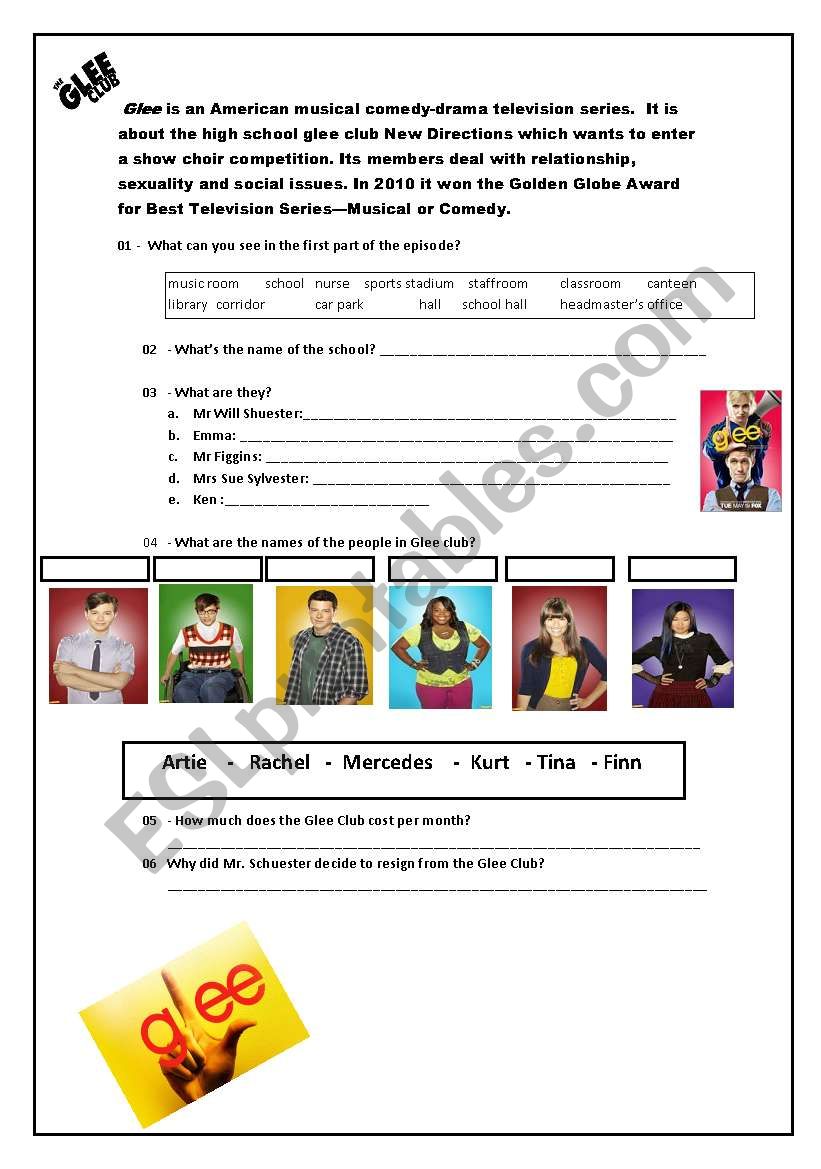 Glee - activity worksheet