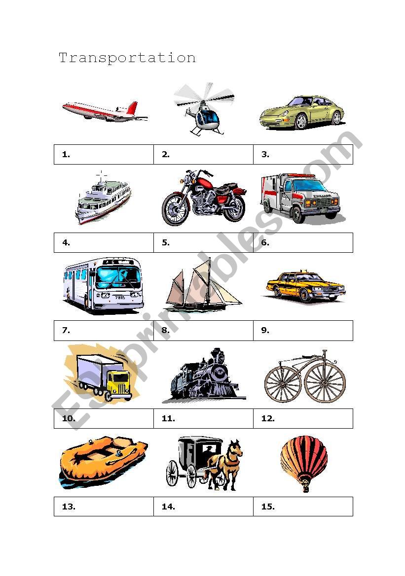 Transportation worksheet