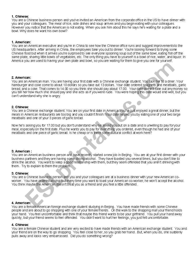 Cultural Role Play worksheet