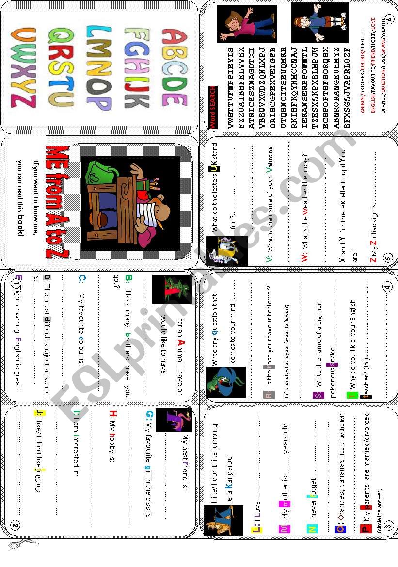 ME from A to Z (minibook) worksheet
