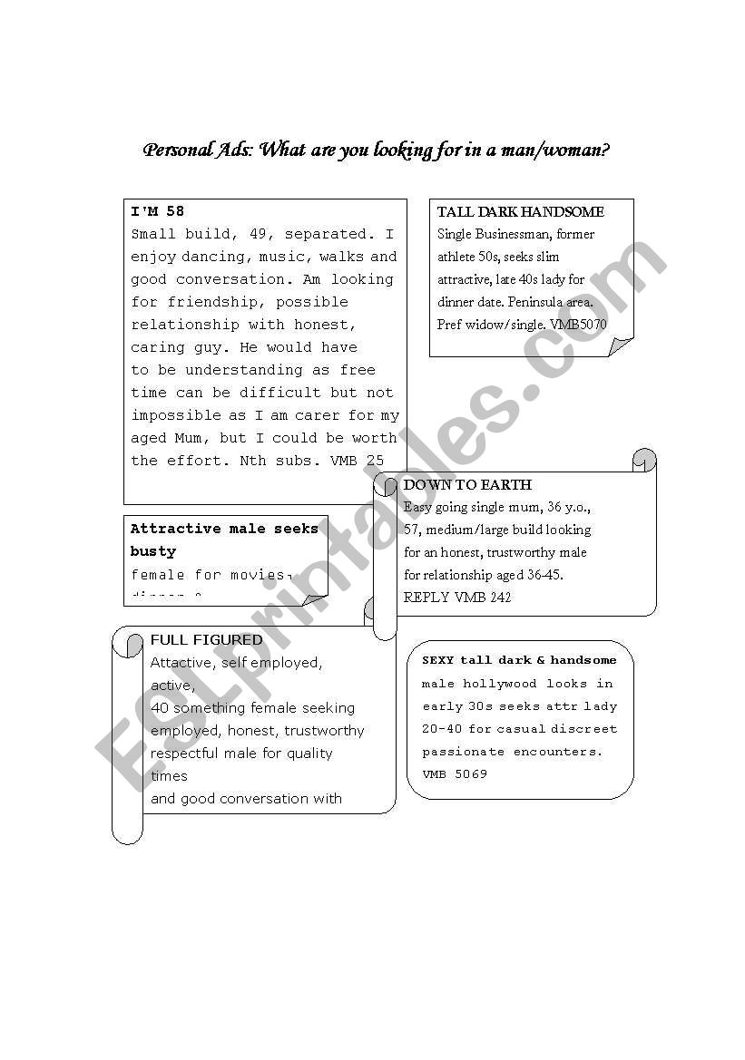 Personal Ads worksheet