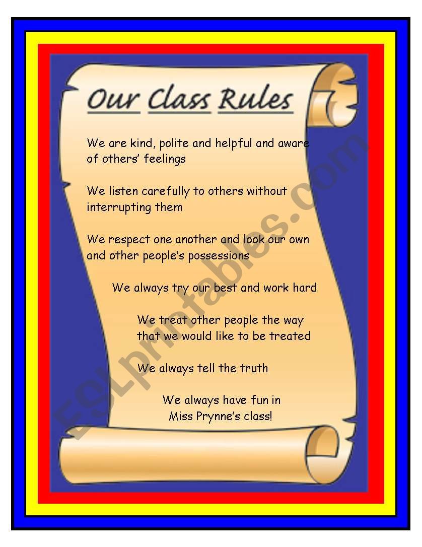 Class Rules worksheet