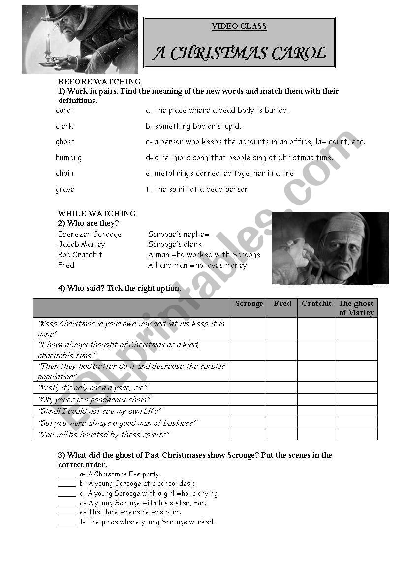 A CHRISTMAS CAROL worksheet