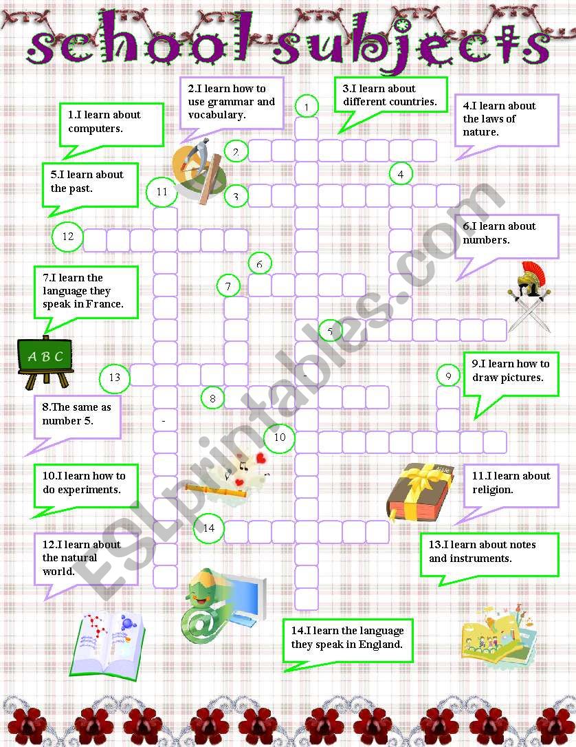 school subjects worksheet