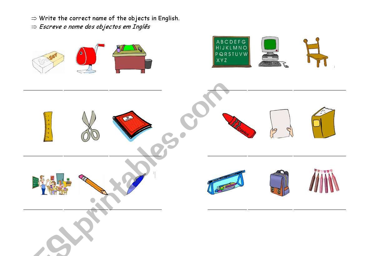classroom objects worksheet