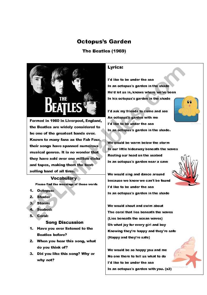 OctopusÂ´s Garden Sing-Along worksheet