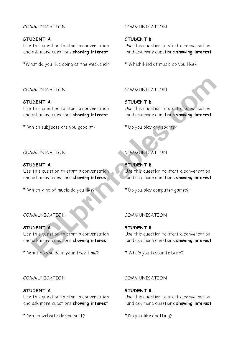 roleplaying cards worksheet
