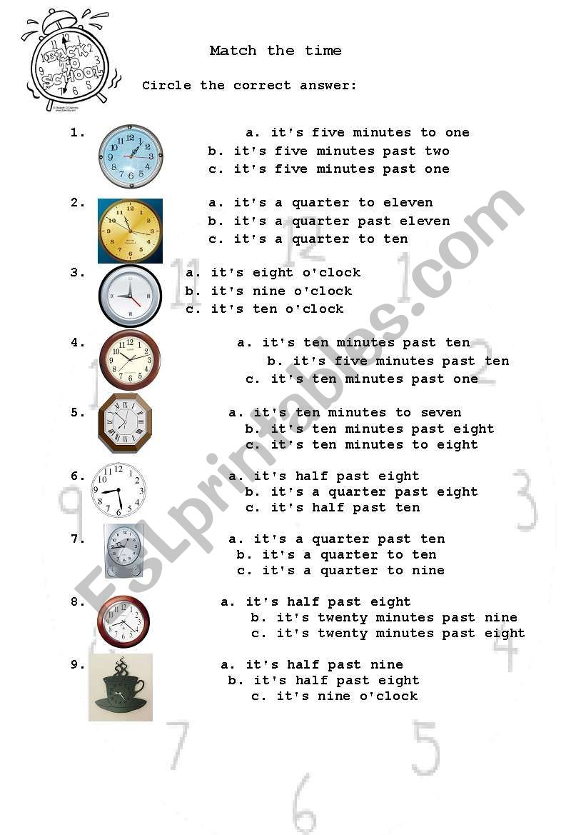 Match the time worksheet