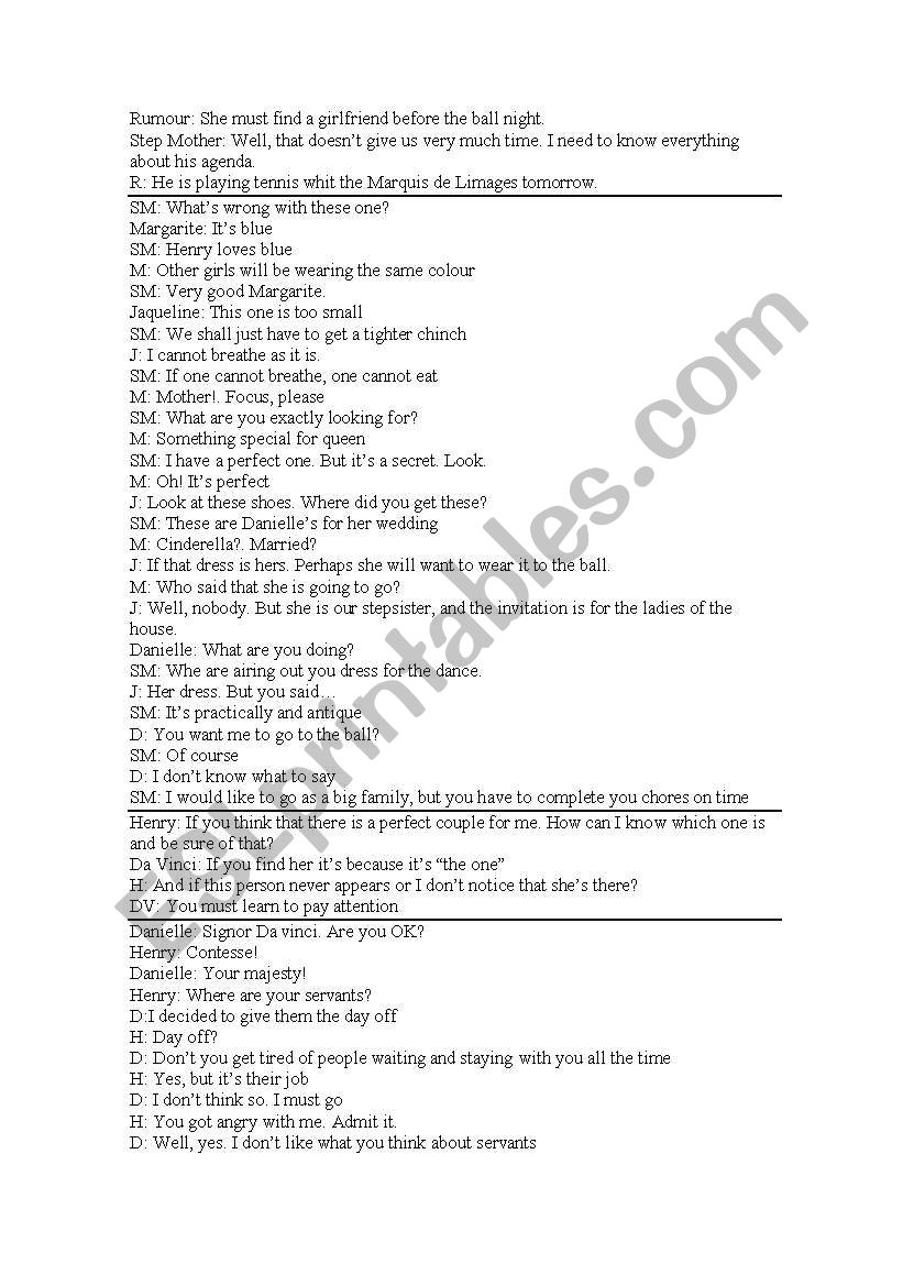 A school play worksheet