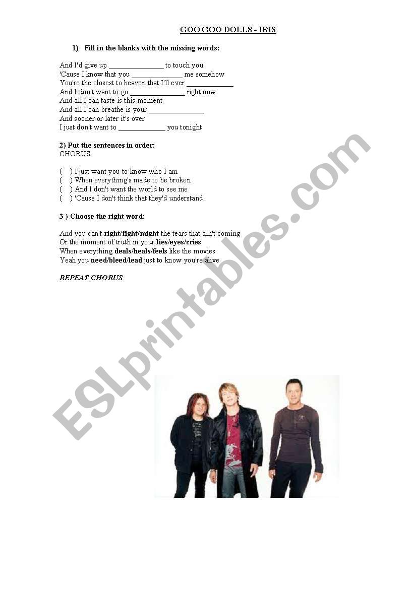 Goo Goo Dolls - Iris worksheet