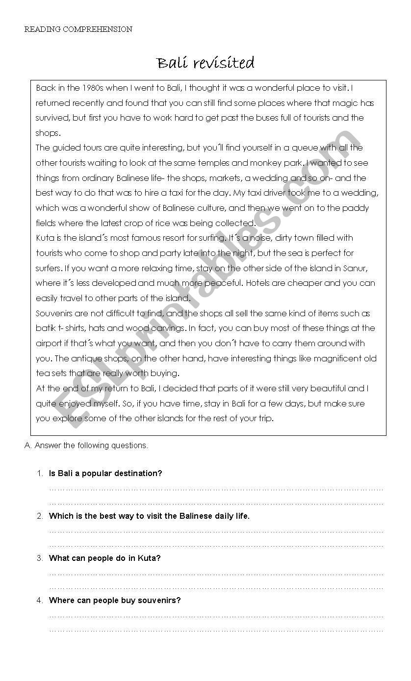 Bali Revisited worksheet