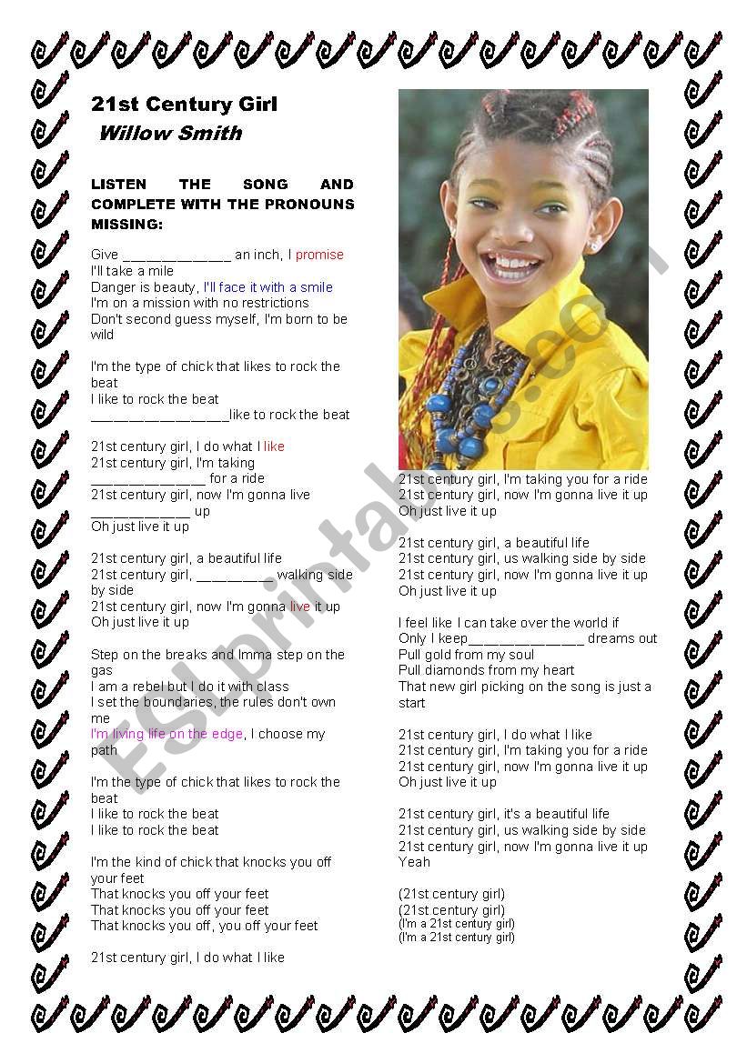 21st Century Girl - SONG ACTIVITY