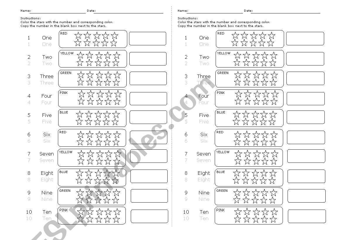 Numbers from 1 to 10 worksheet
