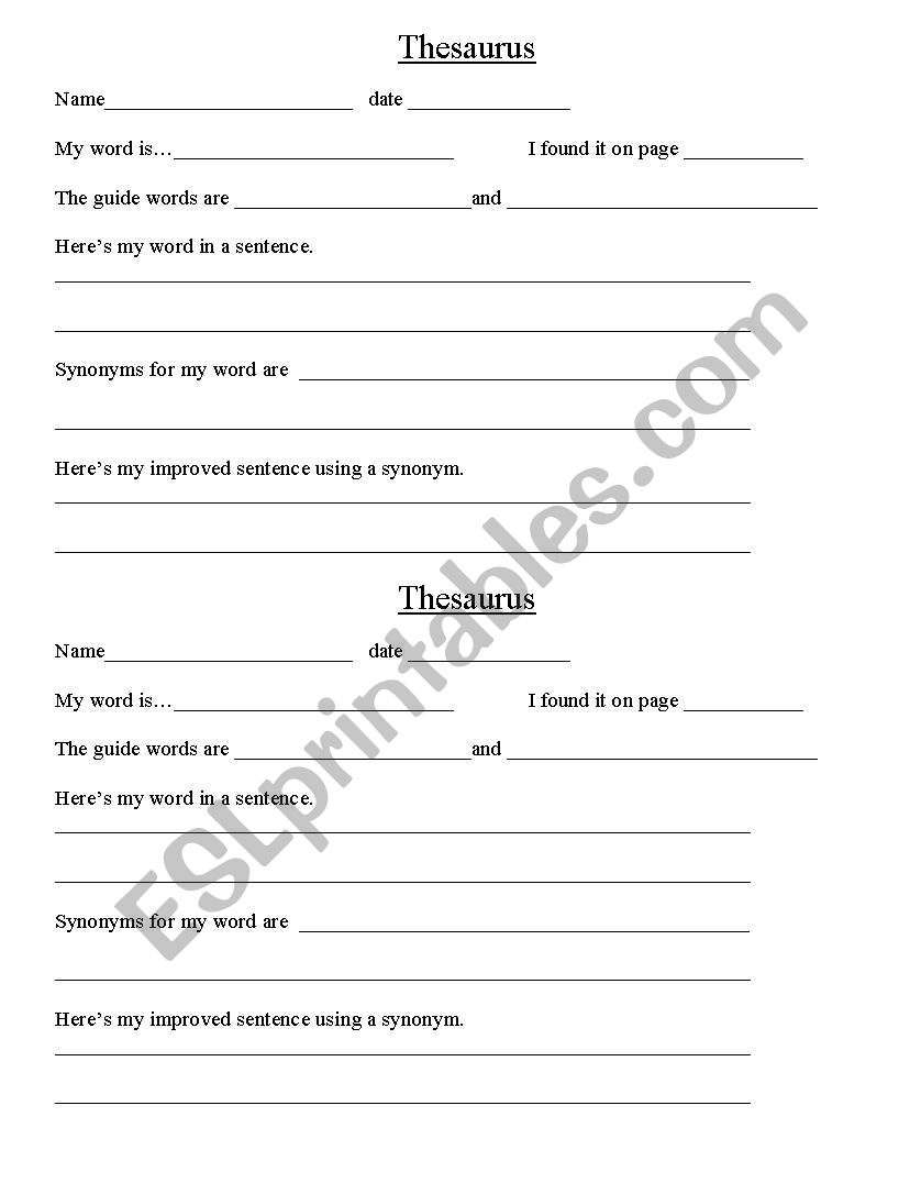 Thesaurus worksheet