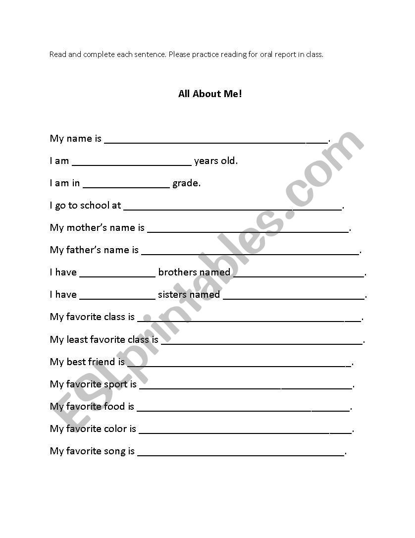 ALL ABOUT ME!!!! worksheet